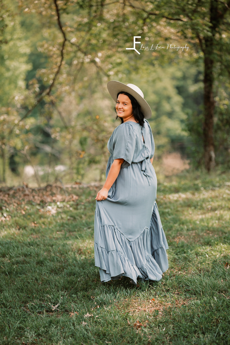 Laze L Farm Photography | Western Inspired Photoshoot | Taylorsville NC | candid twirling in the dress