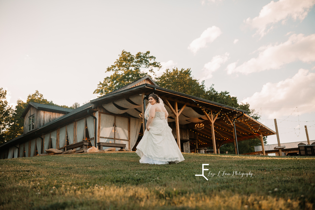 Laze L Farm Photography | Bridal Session | Amity Creek Farms - Dudley Shoals NC | bride walking away in front of venue