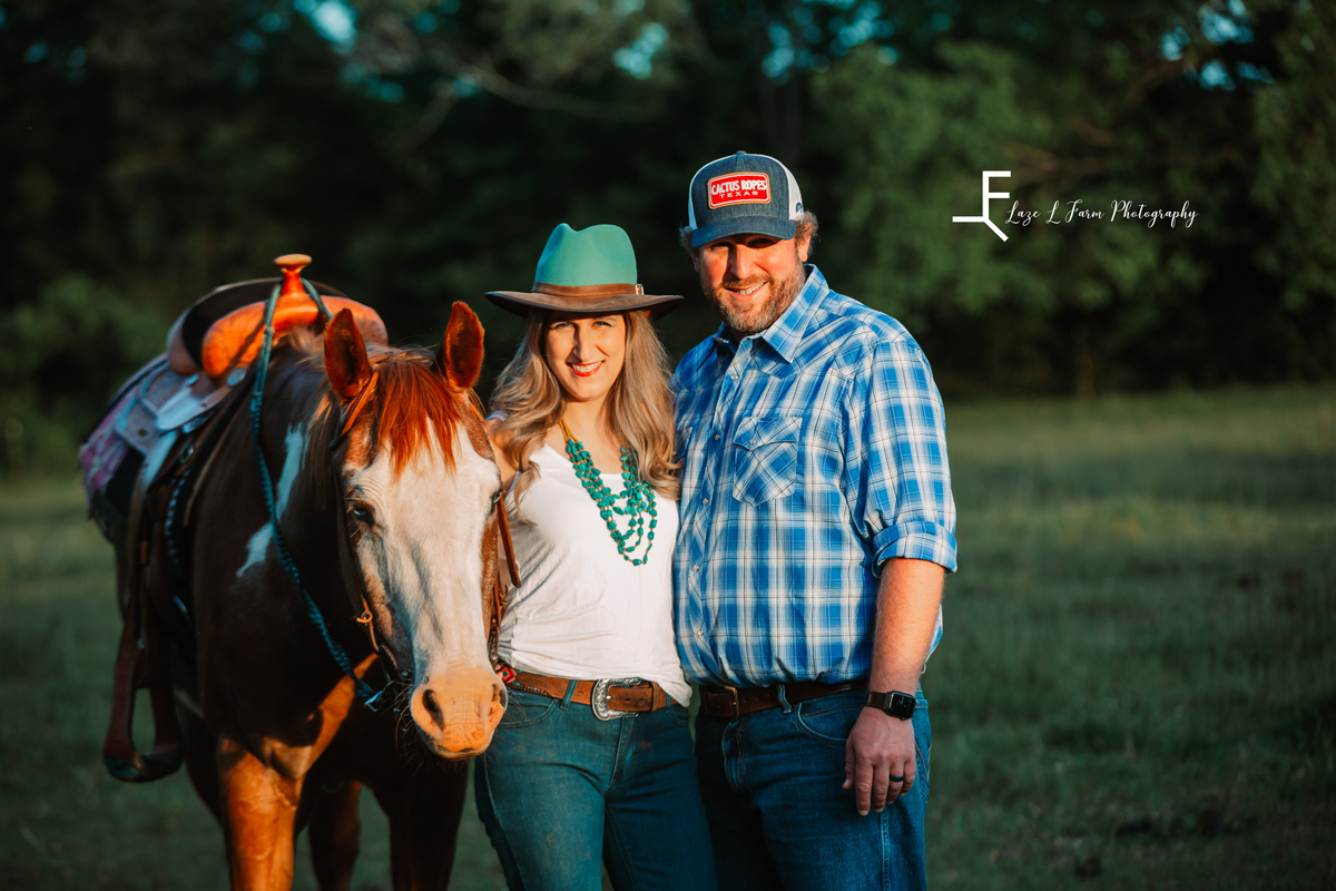 Laze L Farm Photography | Farm Session | Lincolnton NC | couple posing next to their horse