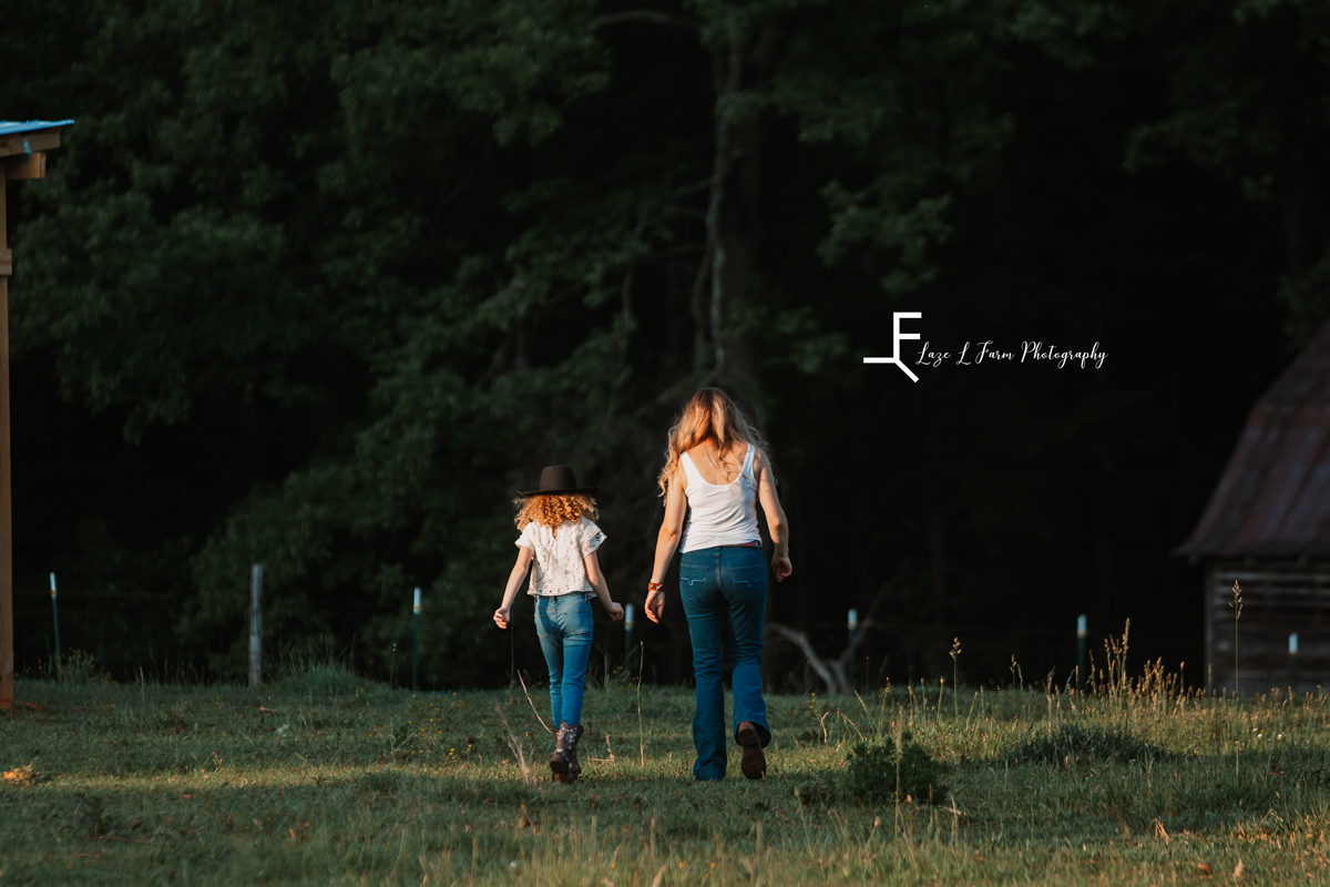 Laze L Farm Photography | Farm Session | Lincolnton NC | mother and daughter walking outside together