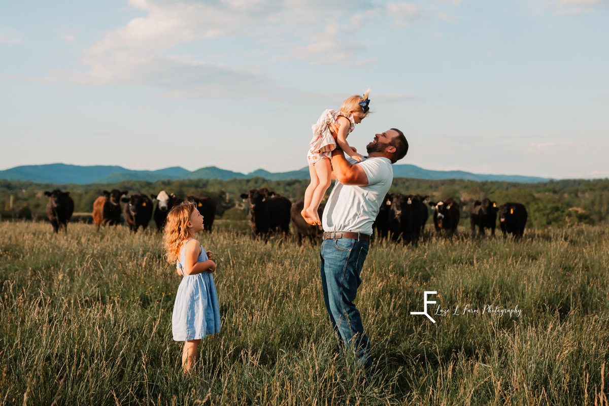 Laze L Farm Photography | Family Photographer | Taylorsville NC | dad playing with daughters