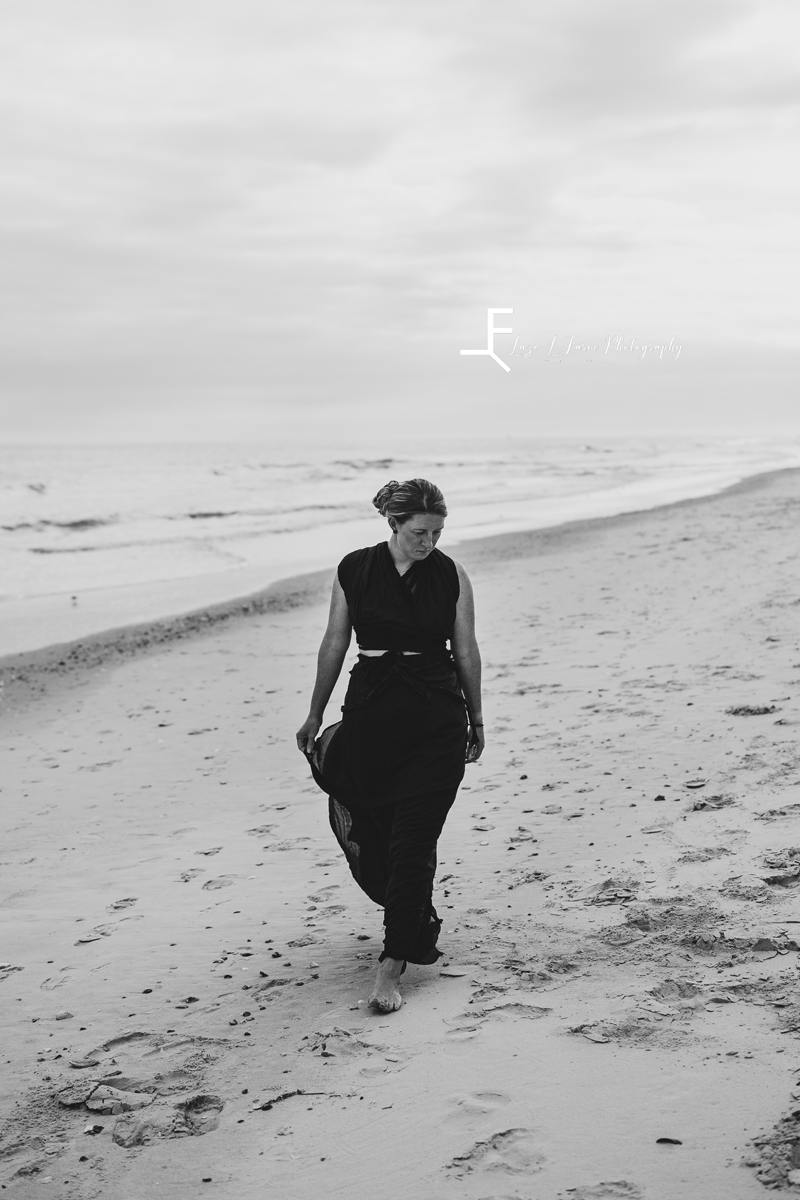 Laze L Farm Photography | Parachute Dress | Emerald Isle NC | black and white walking on the beach