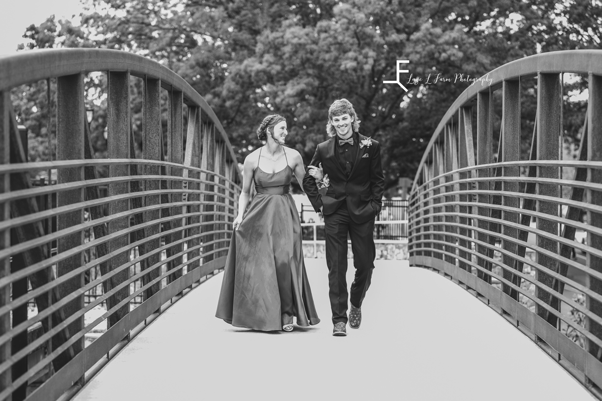  Laze L Farm Photography | Prom 2021 | Hickory NC | couple walking on a bridge, black and white