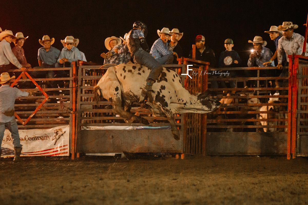 Bull rider with bull in the air