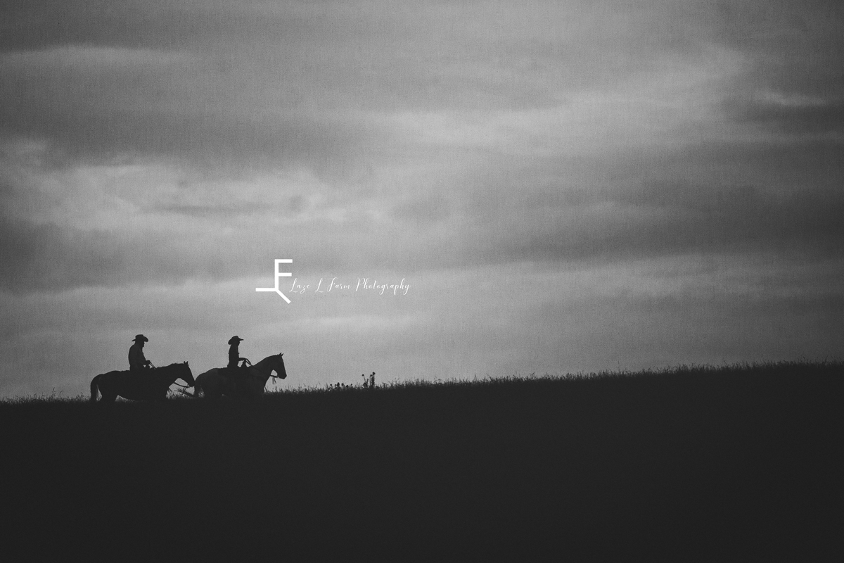 Laze L Farm Photography | Cowboy Couple | Taylorsville NC | landscape silhouette horseback riding