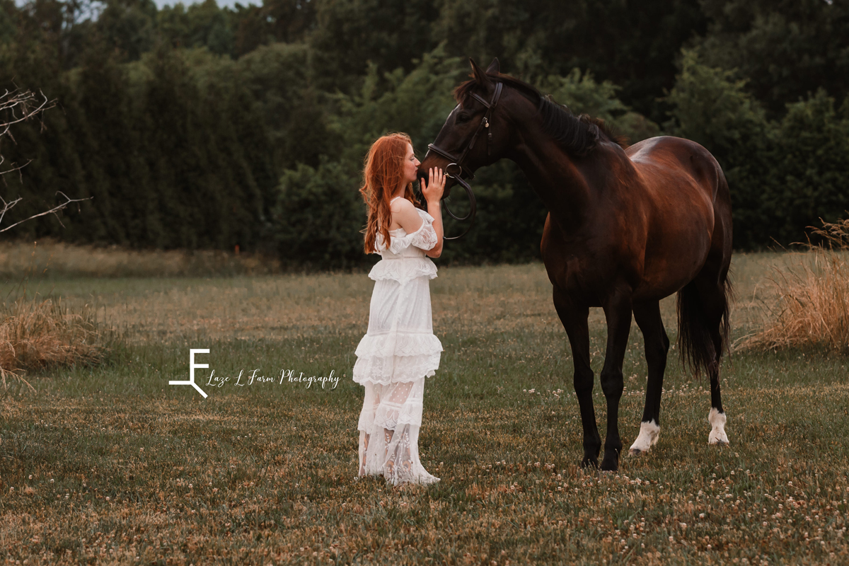Laze L Farm Photography | Farm Session | Waxhaw NC | daughter standing with horse