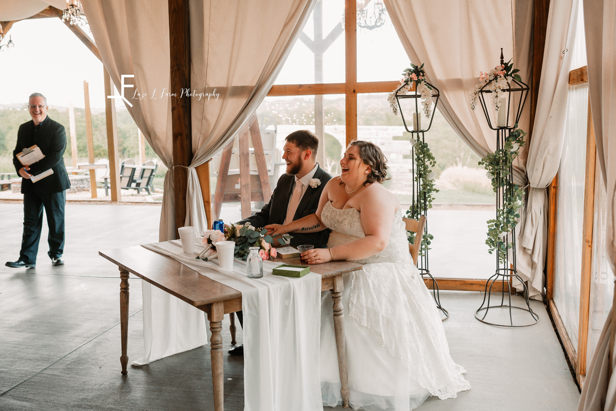 Laze L Farm Photography | Spring Wedding | Amity Creek Farms - Dudley Shoals NC | bride and groom at head table