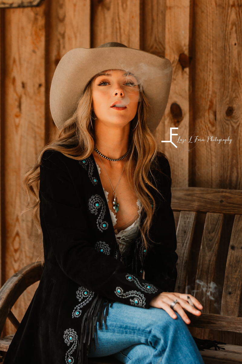 Laze L Farm Photography | Western Lifestyle | Taylorsville NC | girl posing with smoke