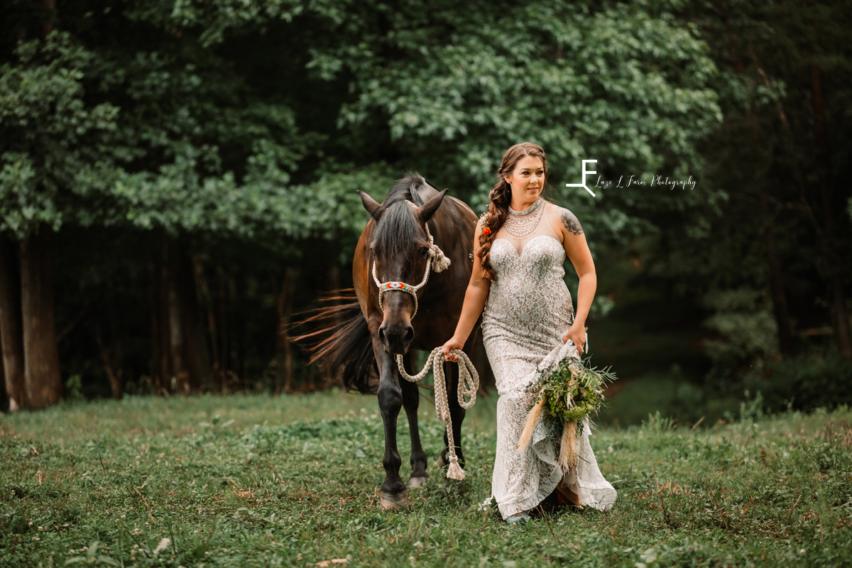 bride walking with horse