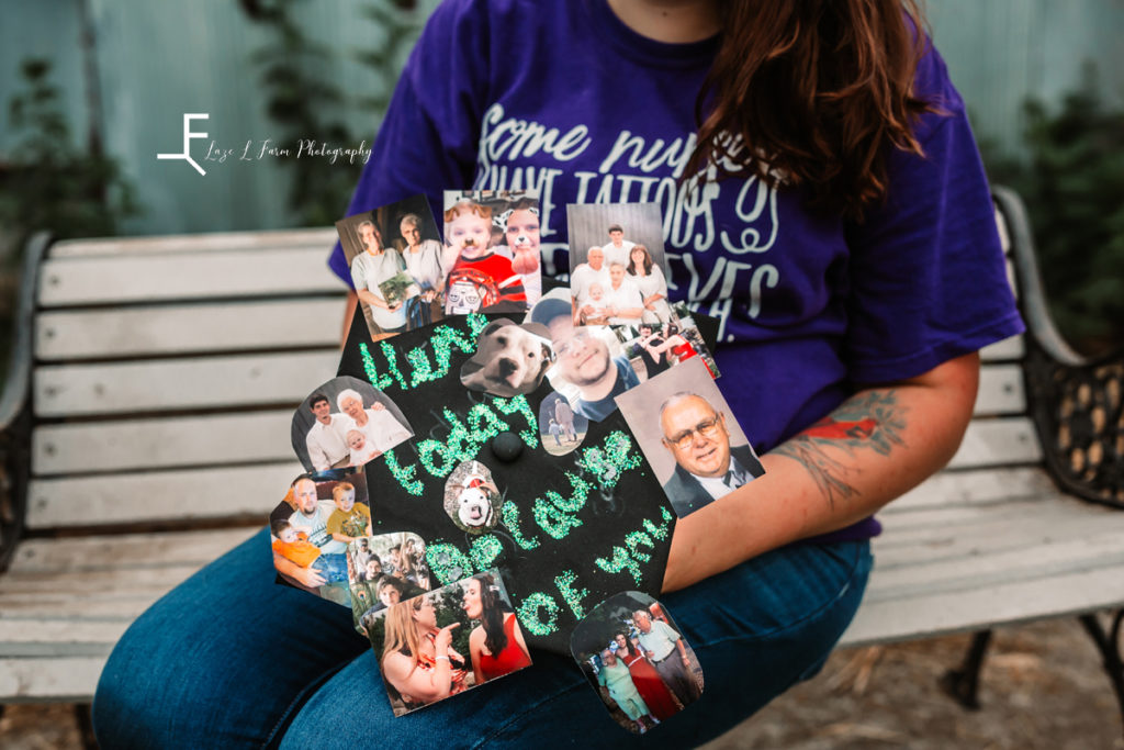 graduation cap with pictures on it