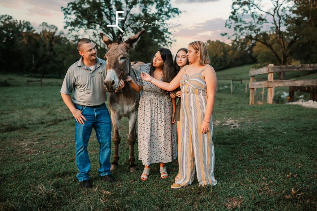family with donkey