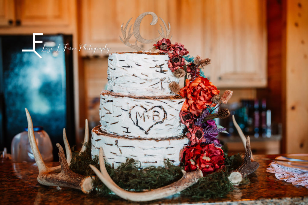 3 tier cake with topper and antlers