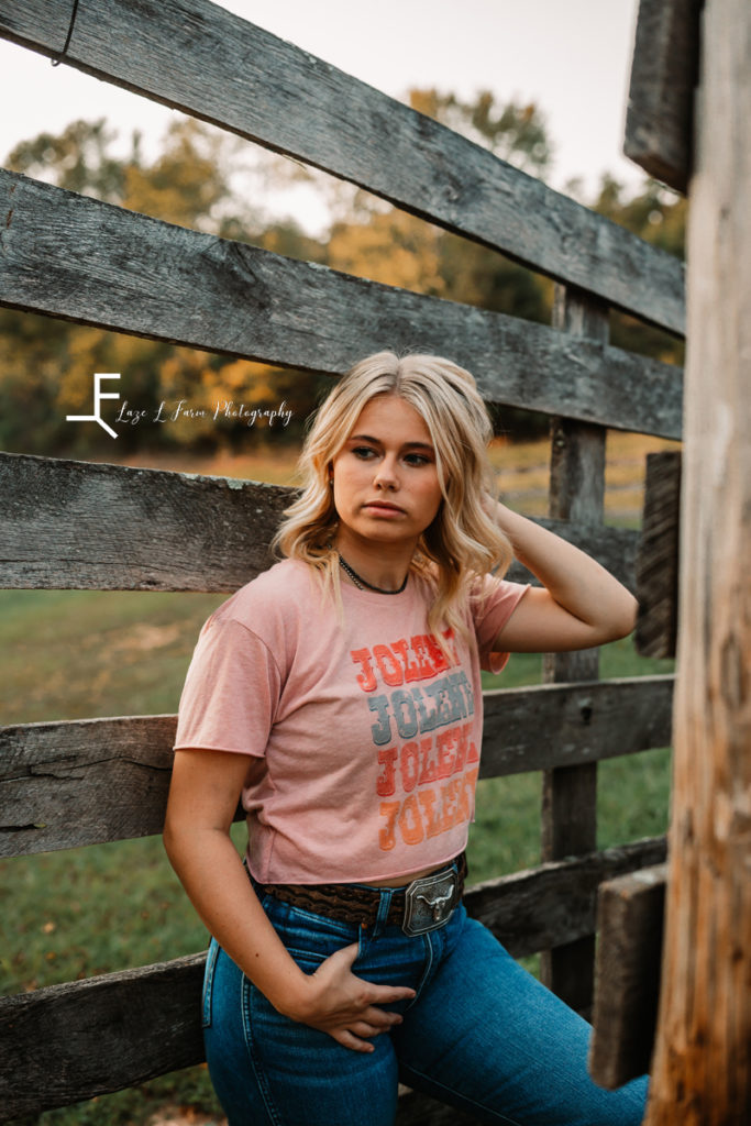 girl with Jolene shirt in cattle shoot