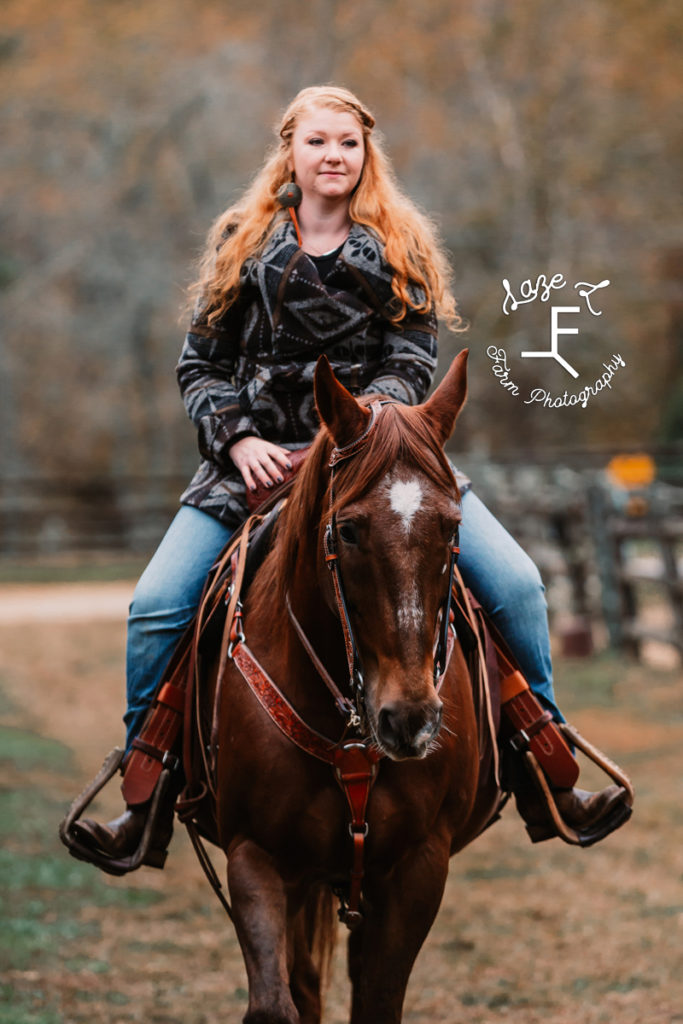 western girl on brown horse