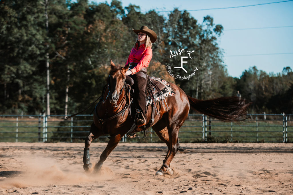 cowgirl starting reining spin
