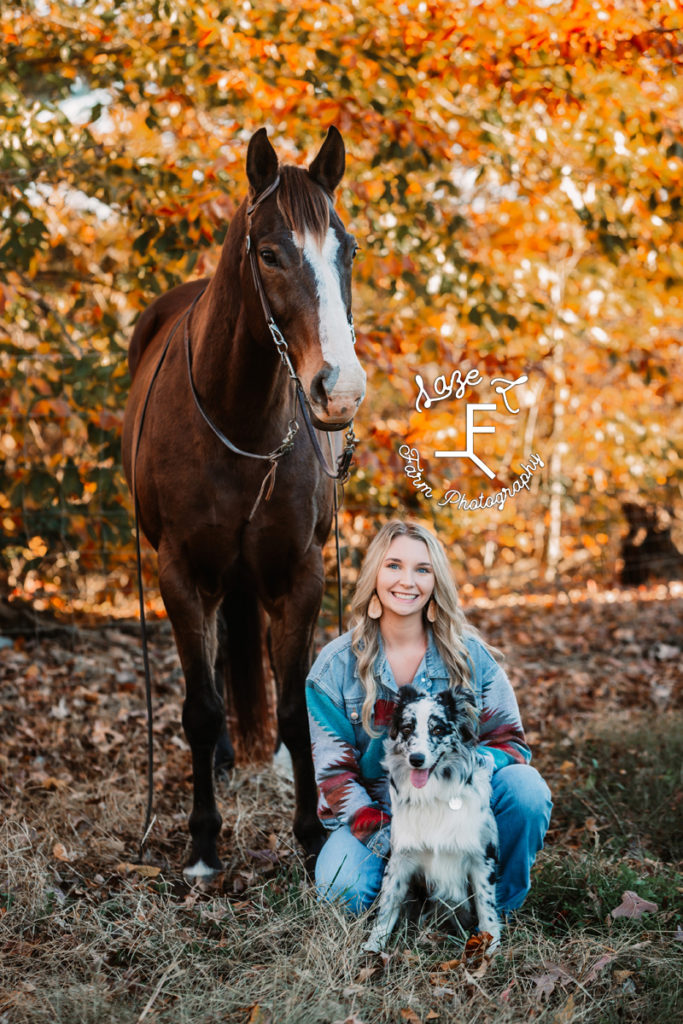 girl with her horse and dog