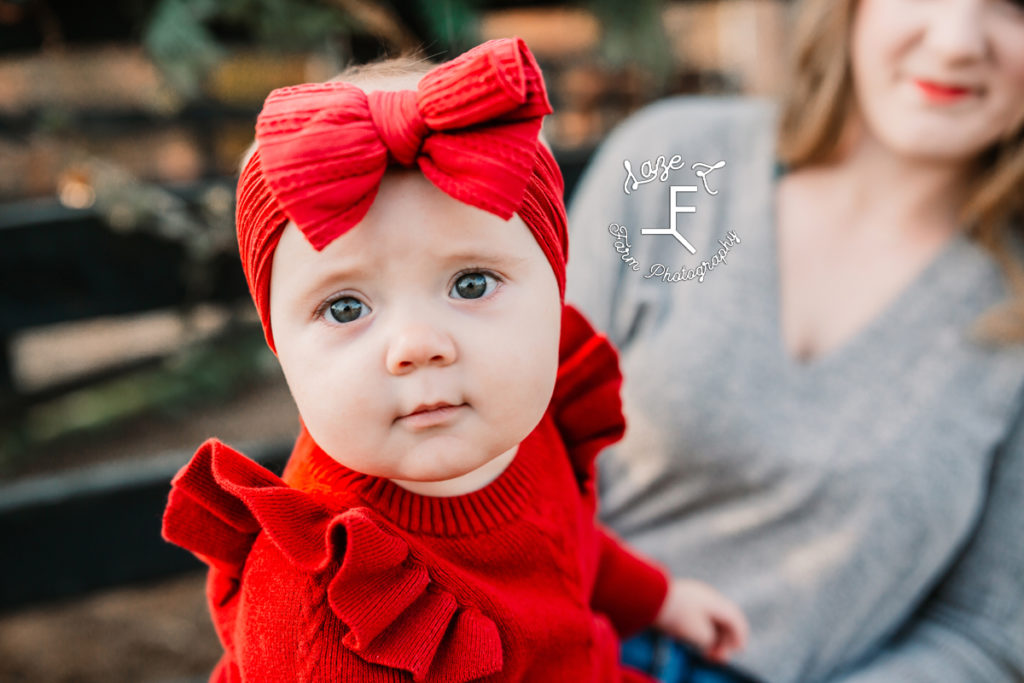 blue eyed baby with red bow