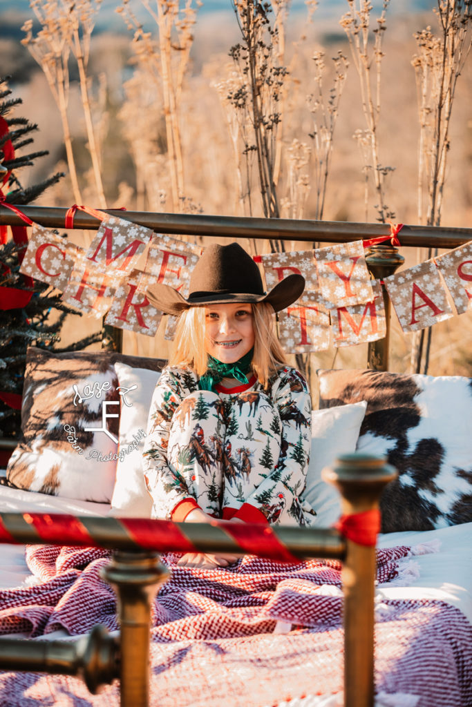 little cowgirl in Christmas pjs