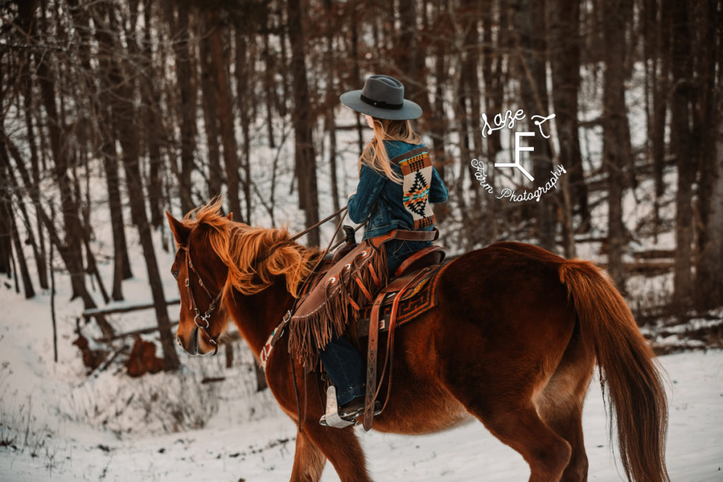 redhead cowgirl in Pendleton wool jacket