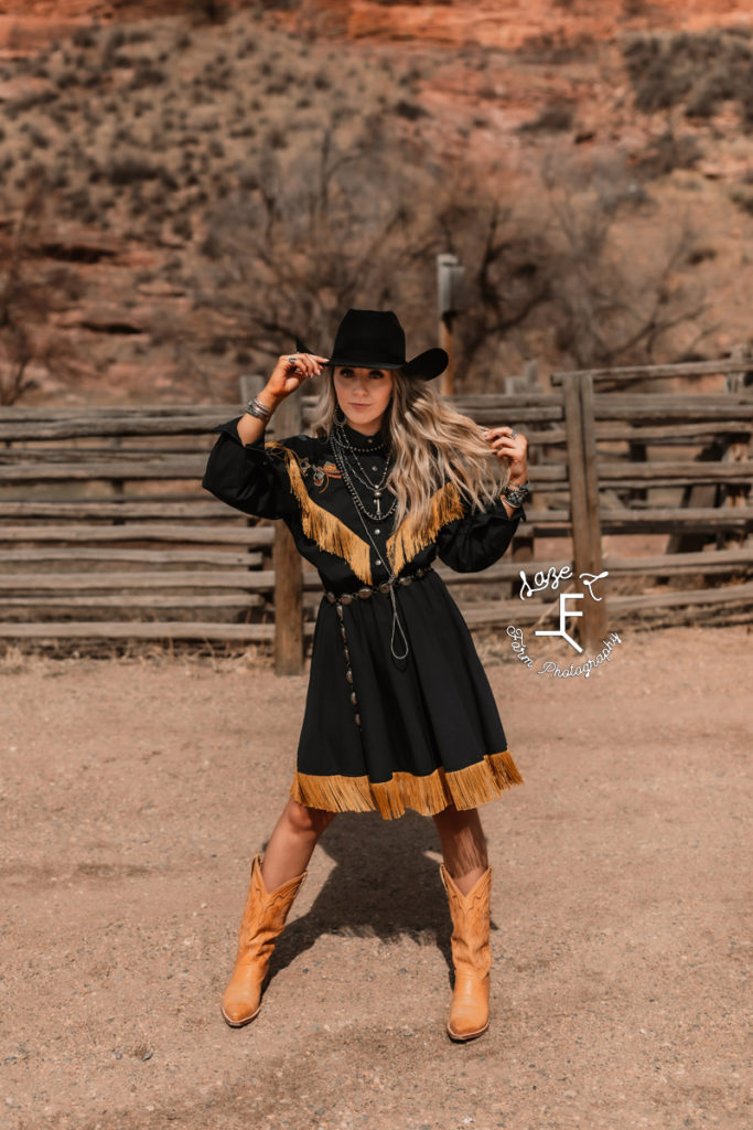 blonde cowgirl in western dress