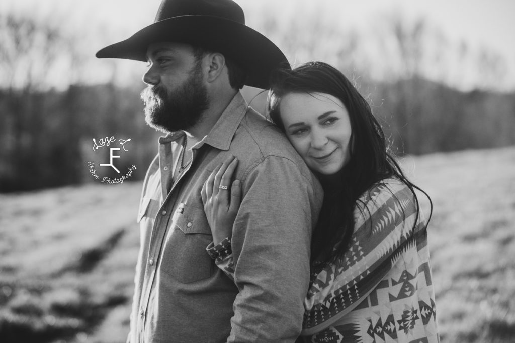 cowboy and wife in black and white