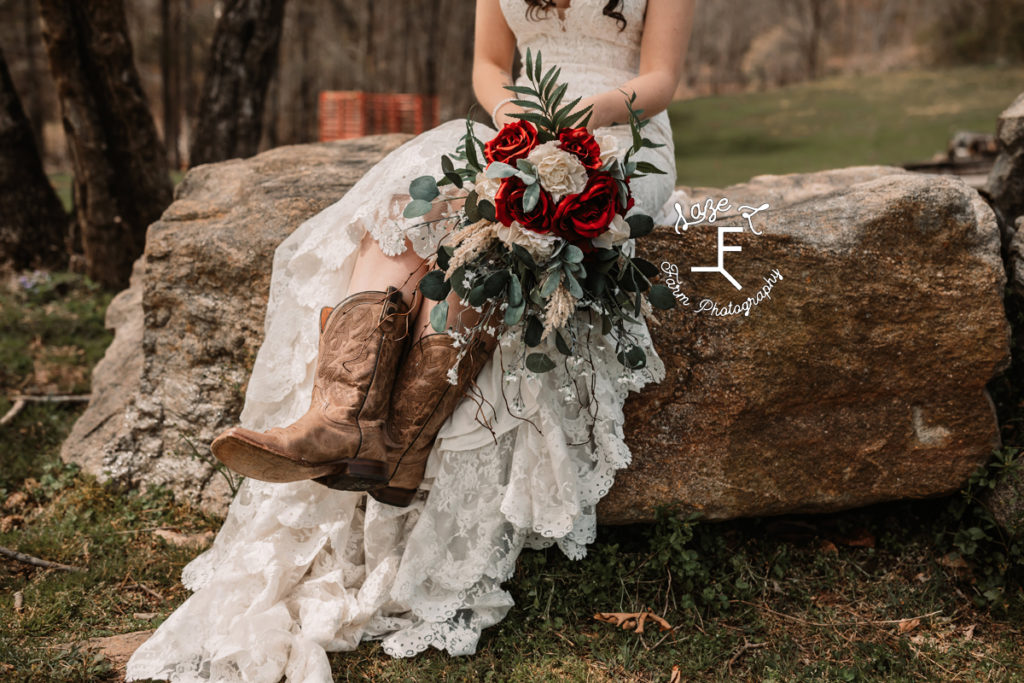 close up of boots and flowers