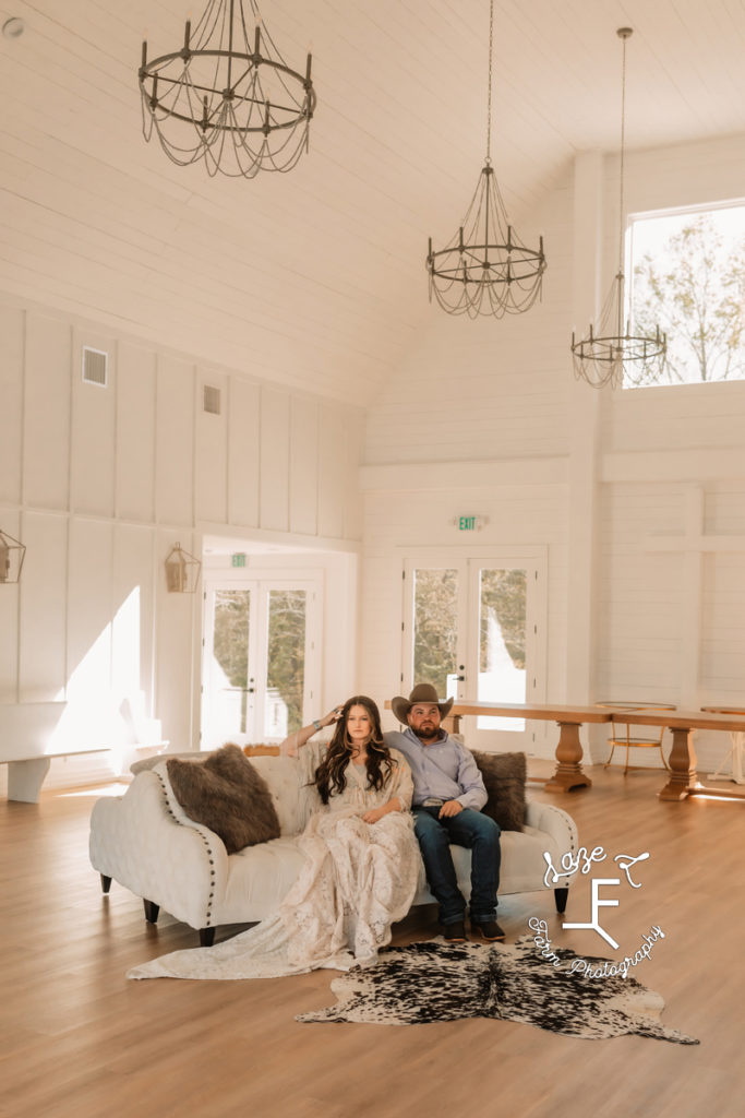 western couple in white wedding venue