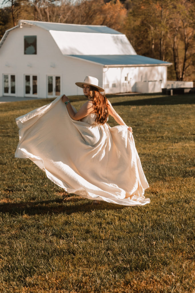 western bride in front of venue