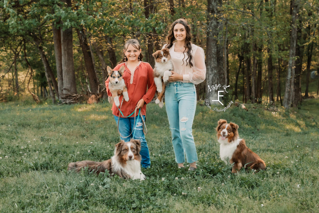 Sisters with 4 dogs
