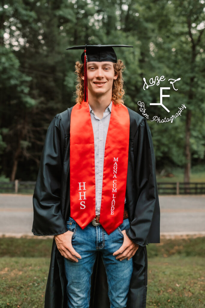 Senior boy in cap and gown