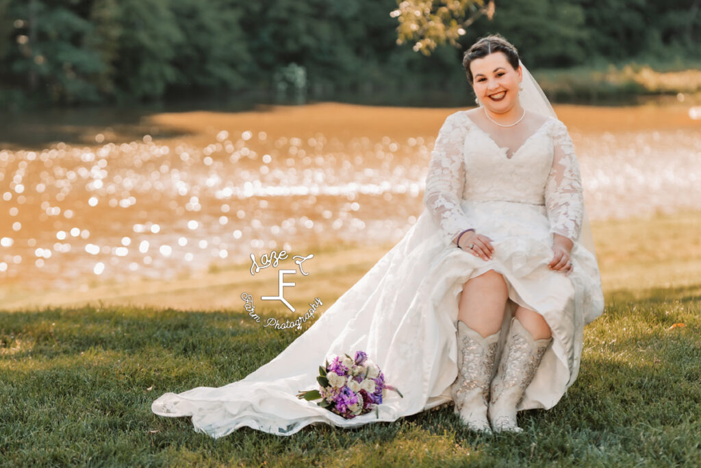 Bride sitting showing her boots