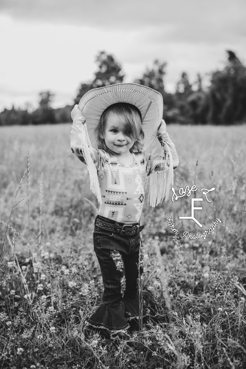 little cowgirl in black and white