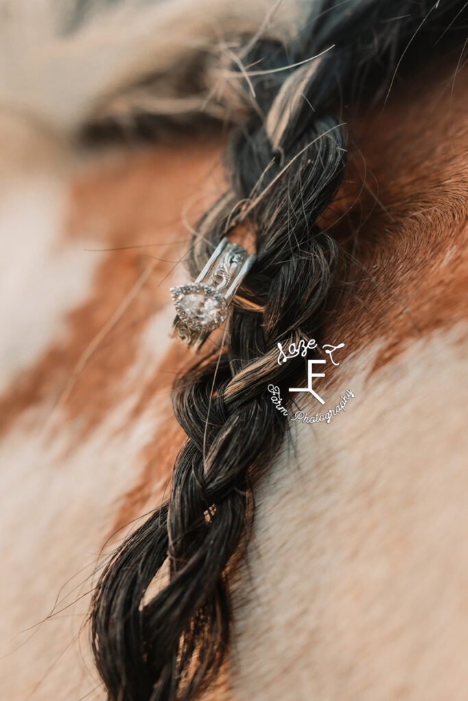 engagement ring braided into horse mane