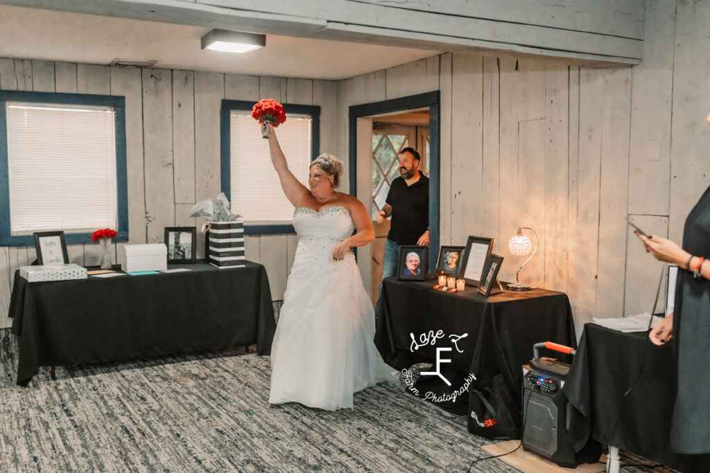 bride and groom entering the reception