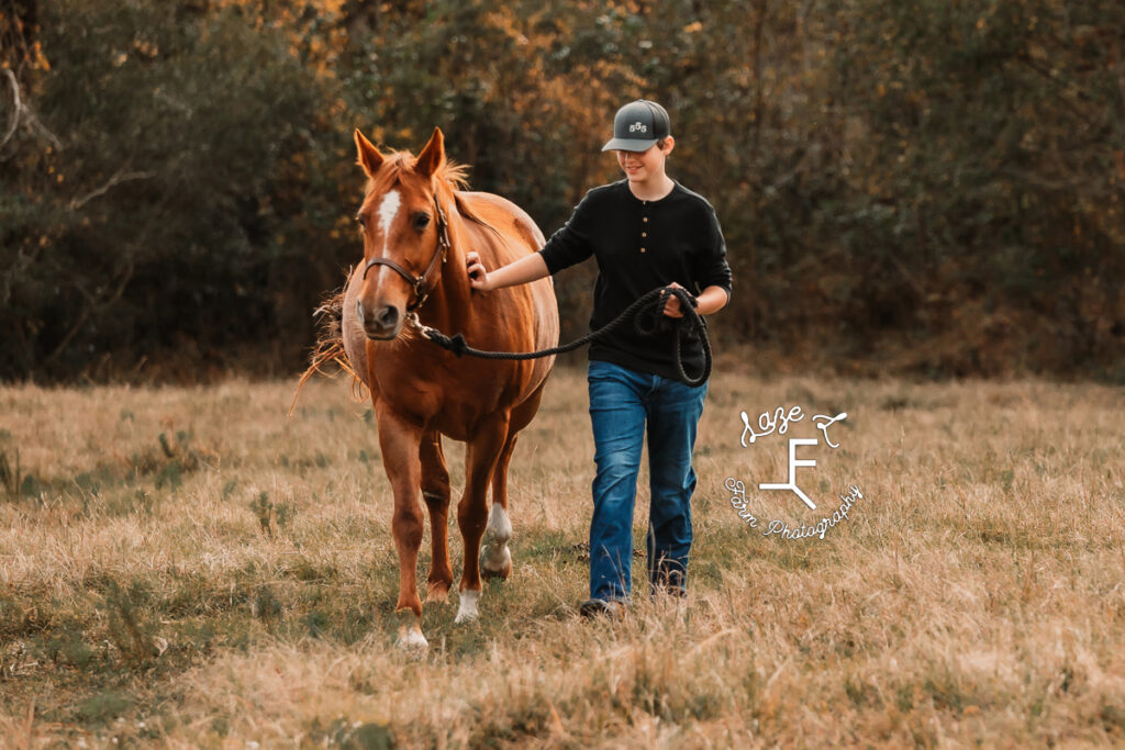 brother walking with horse