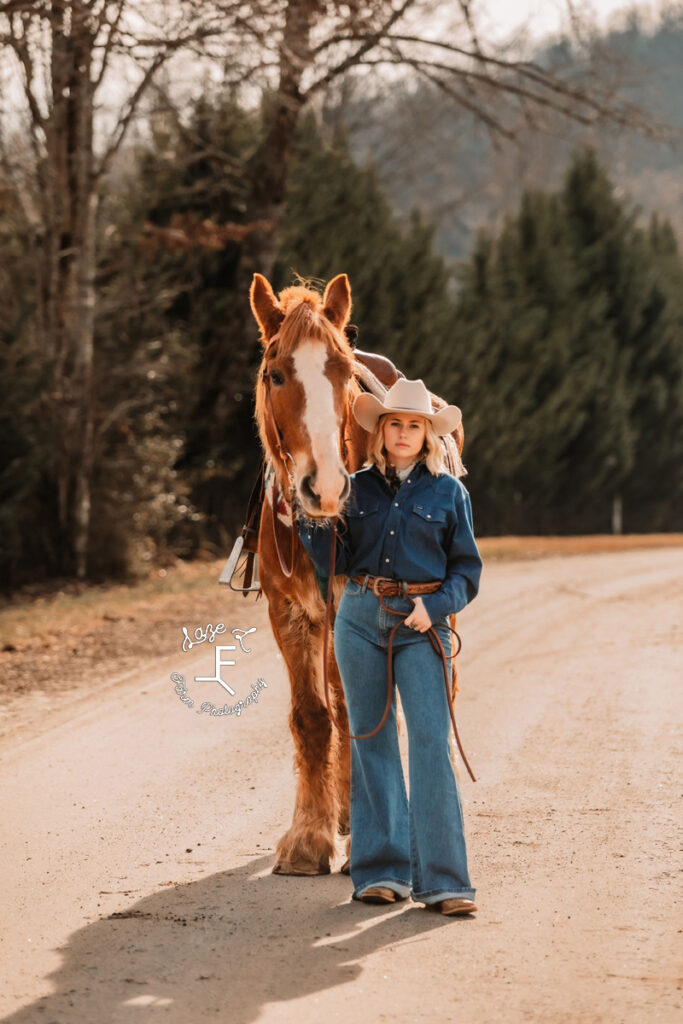 Reid and Dolly standing on dirt road