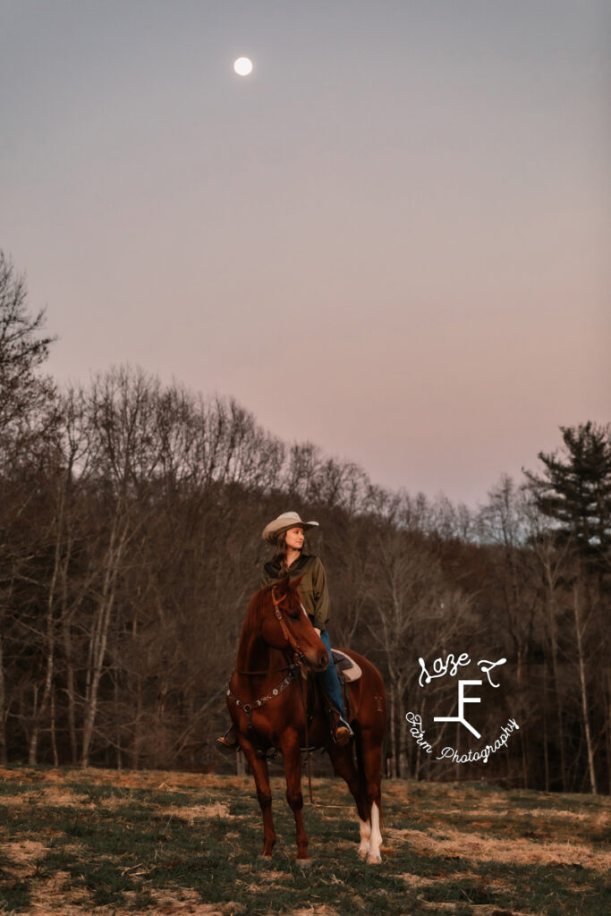 Gina riding Chip under the moon