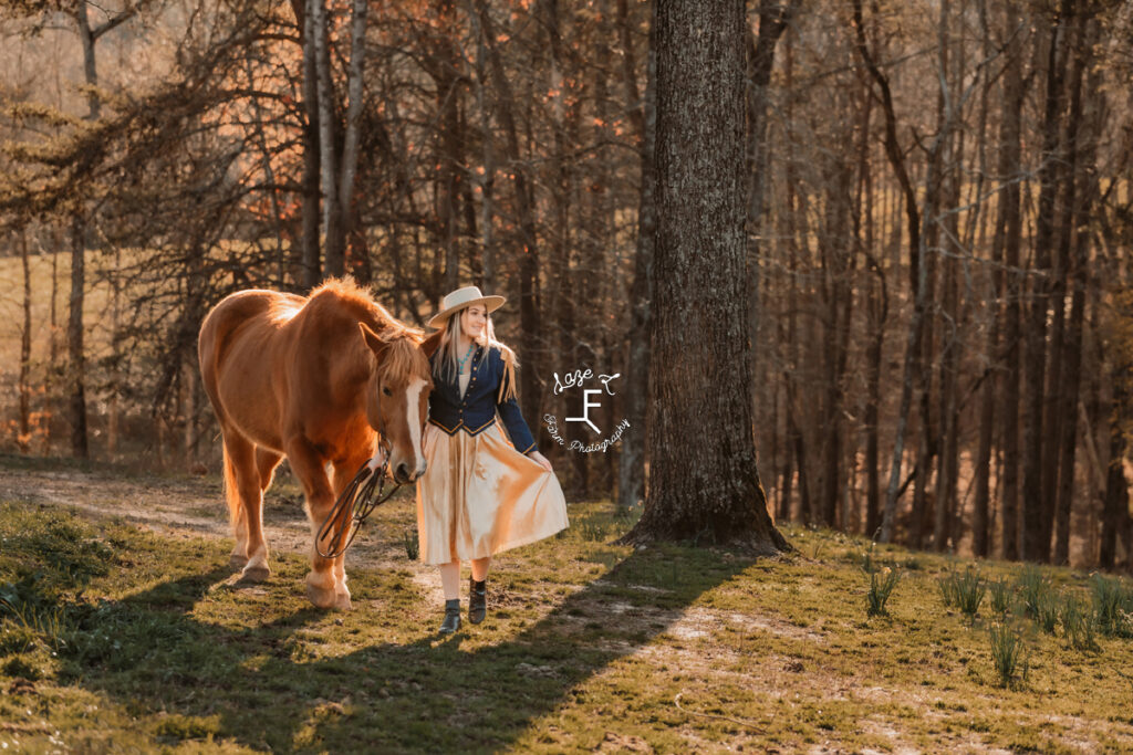 Calista looking left and walking with Gus