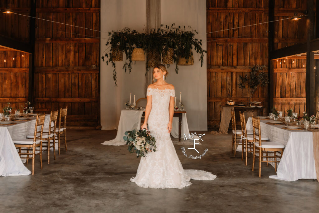 Payton inside the venue in wedding dress