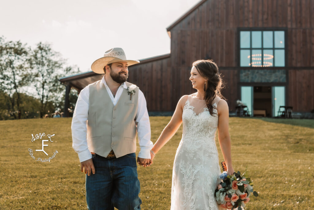 bride and groom walking