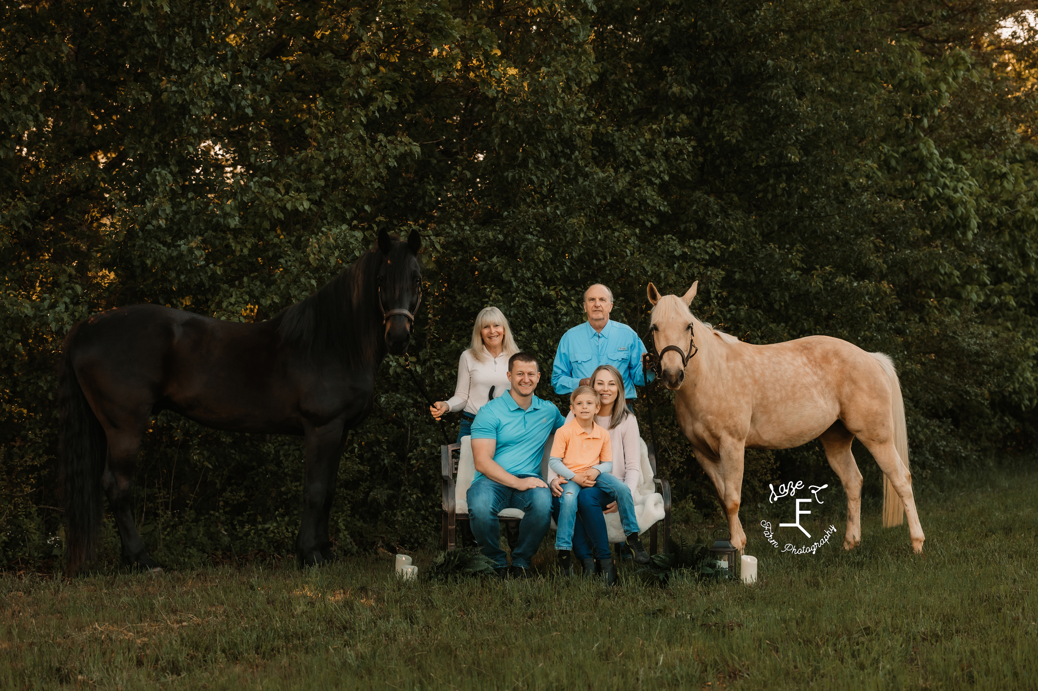 Entire family with 2 horses