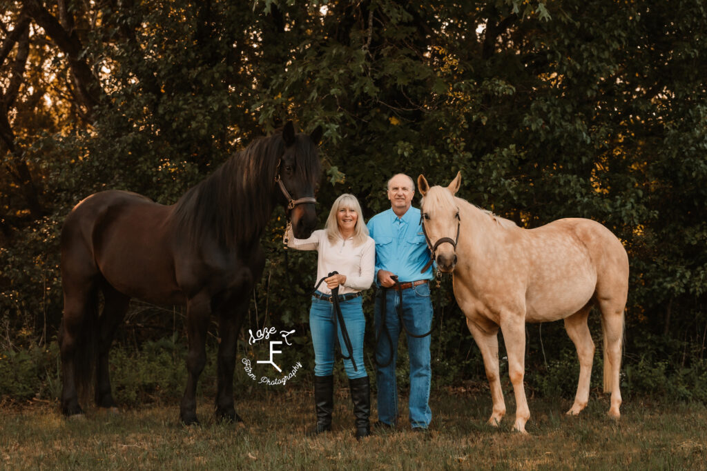 Sally and husband with 2 horses