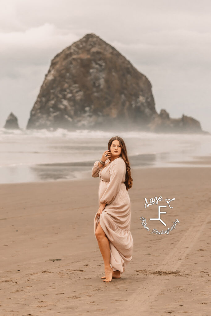 Savannah on Cannon Beach looking over shoulder