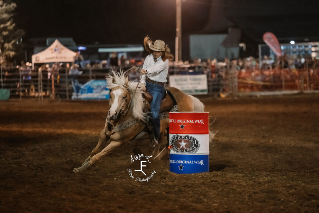 Barrel Racer in white shirt