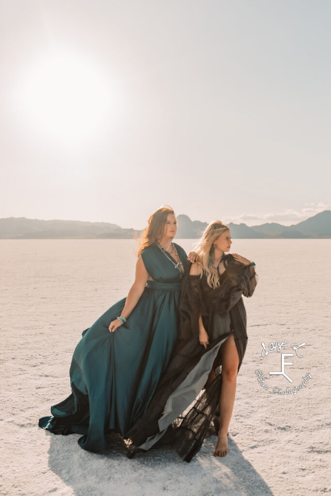 Savannah and Reid standing together on the salt flats