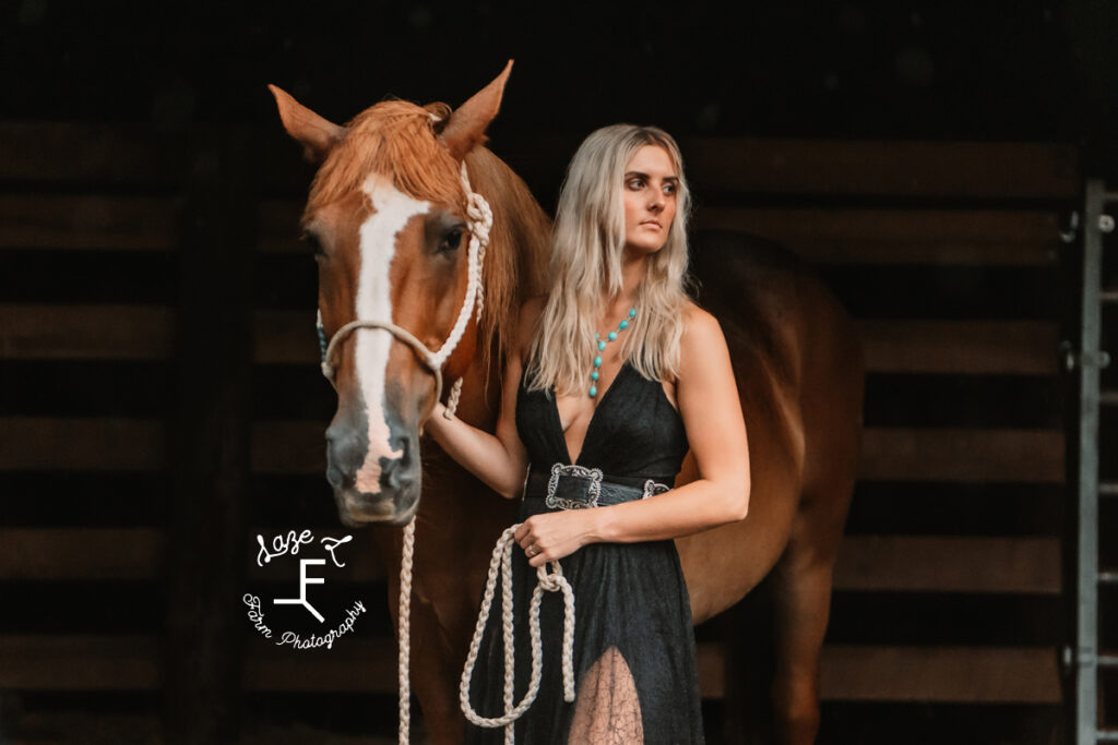 Model with horse looking left