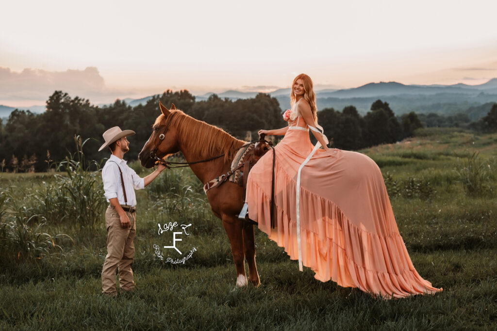 Payton in pink dress on Gus standing with Eli