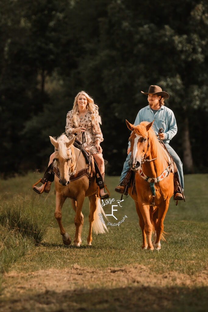 Haley and Ethan riding Ben and Gus