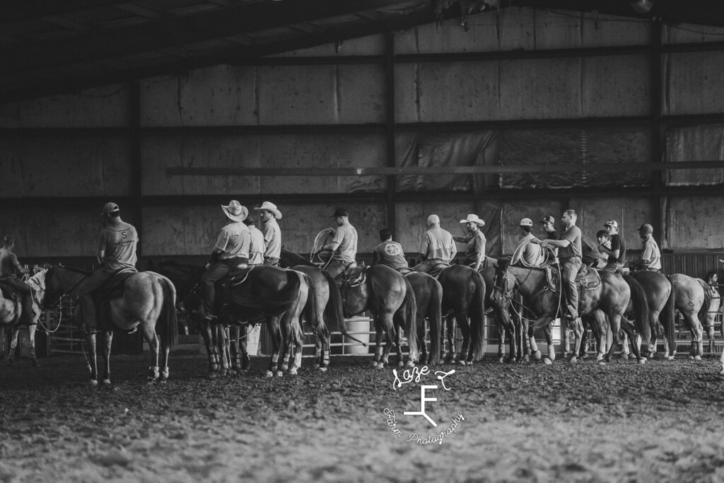 All team ropers lined up in black and white