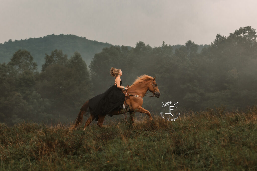 Kayla and Gus loping in a field